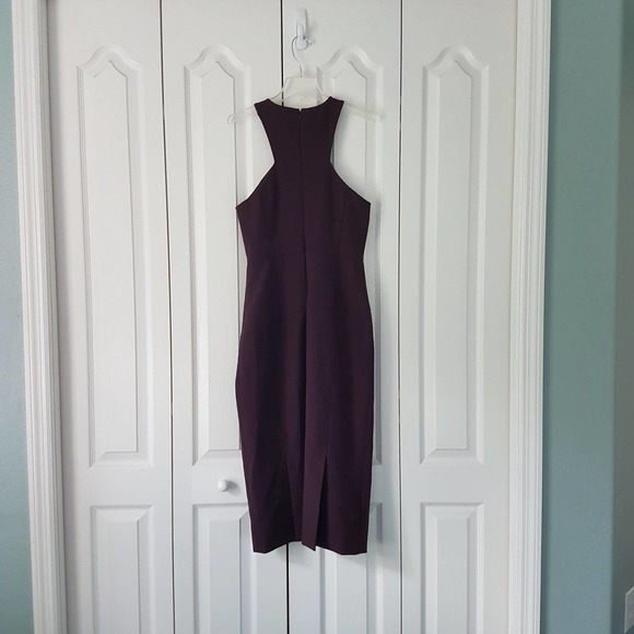 Cinq a Sept Dark Cherry Melina Halter Style Open Shoulder Cocktail Sheath Dress - Picture 11 of 16